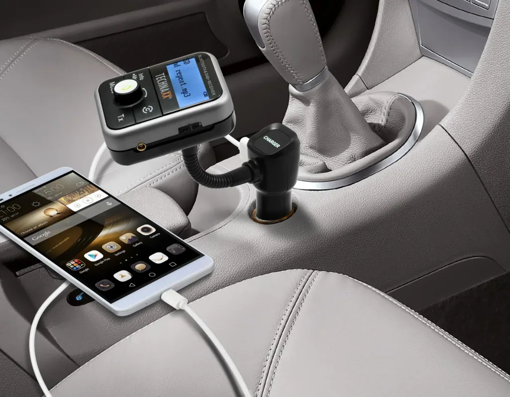 DAB+ and FM Bluetooth transmitter with hands-free function, charging function, radio and MP3 player