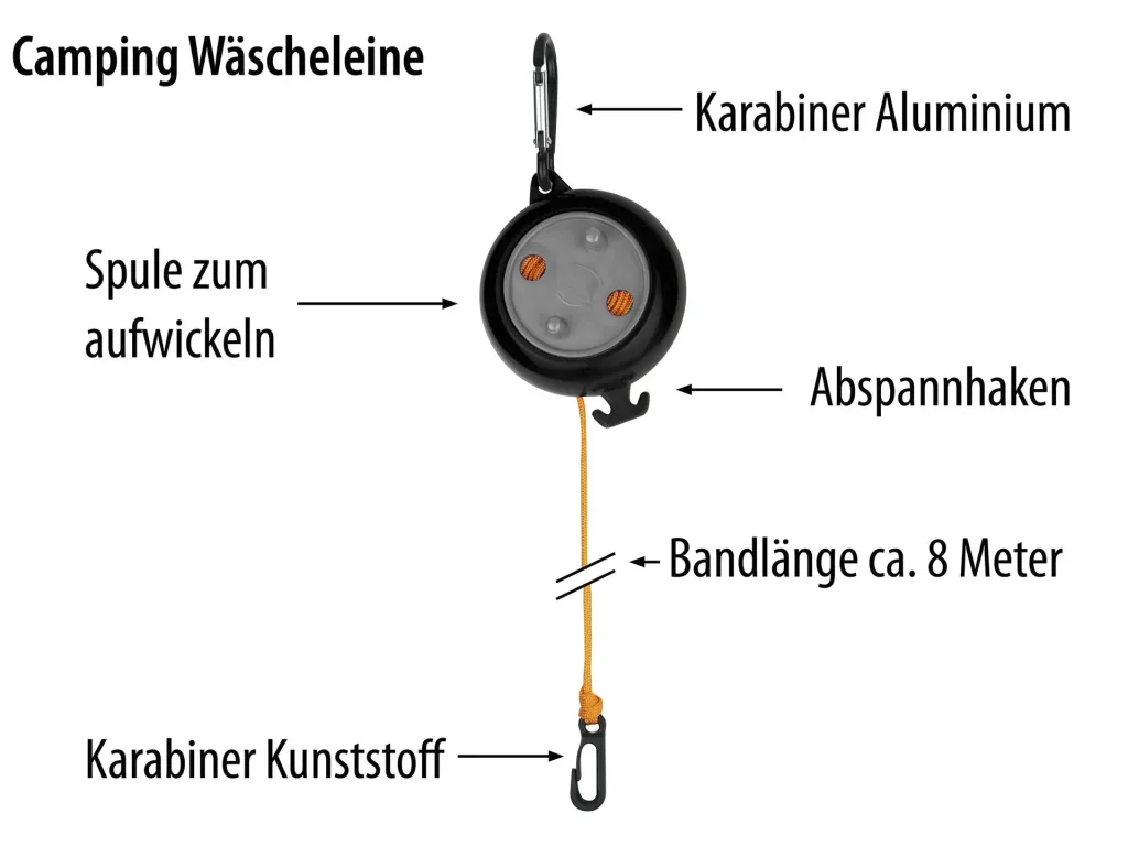 Retractable clothesline with hook, maximum length 8 m