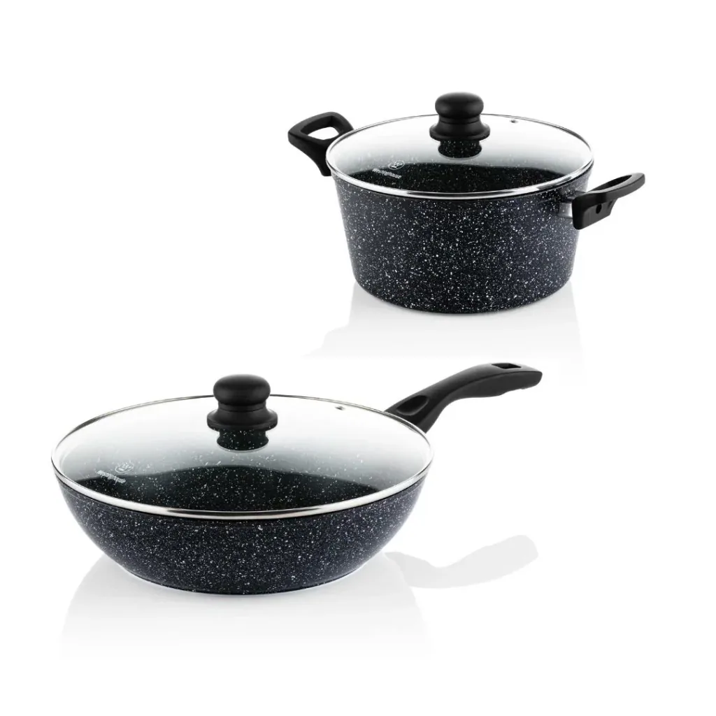 NL Black Marble Cooking Set - Saucepan 24 cm + Wok 30 cm - Black