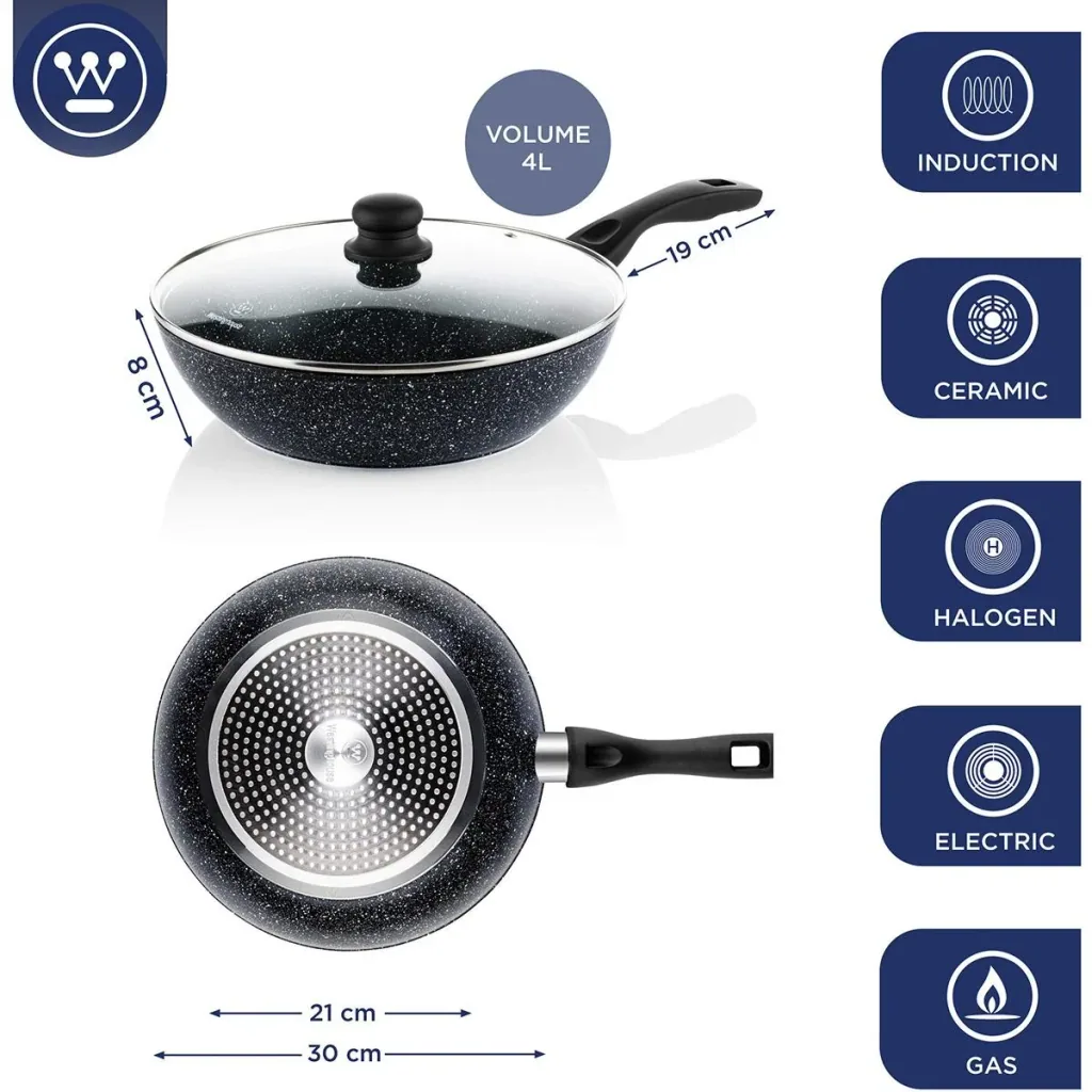 NL Black Marble Cooking Set - Saucepan 24 cm + Wok 30 cm - Black