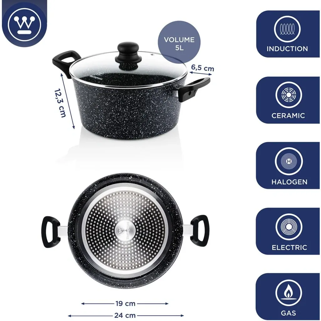 NL Black Marble Cooking Set - Saucepan 24 cm + Wok 30 cm - Black