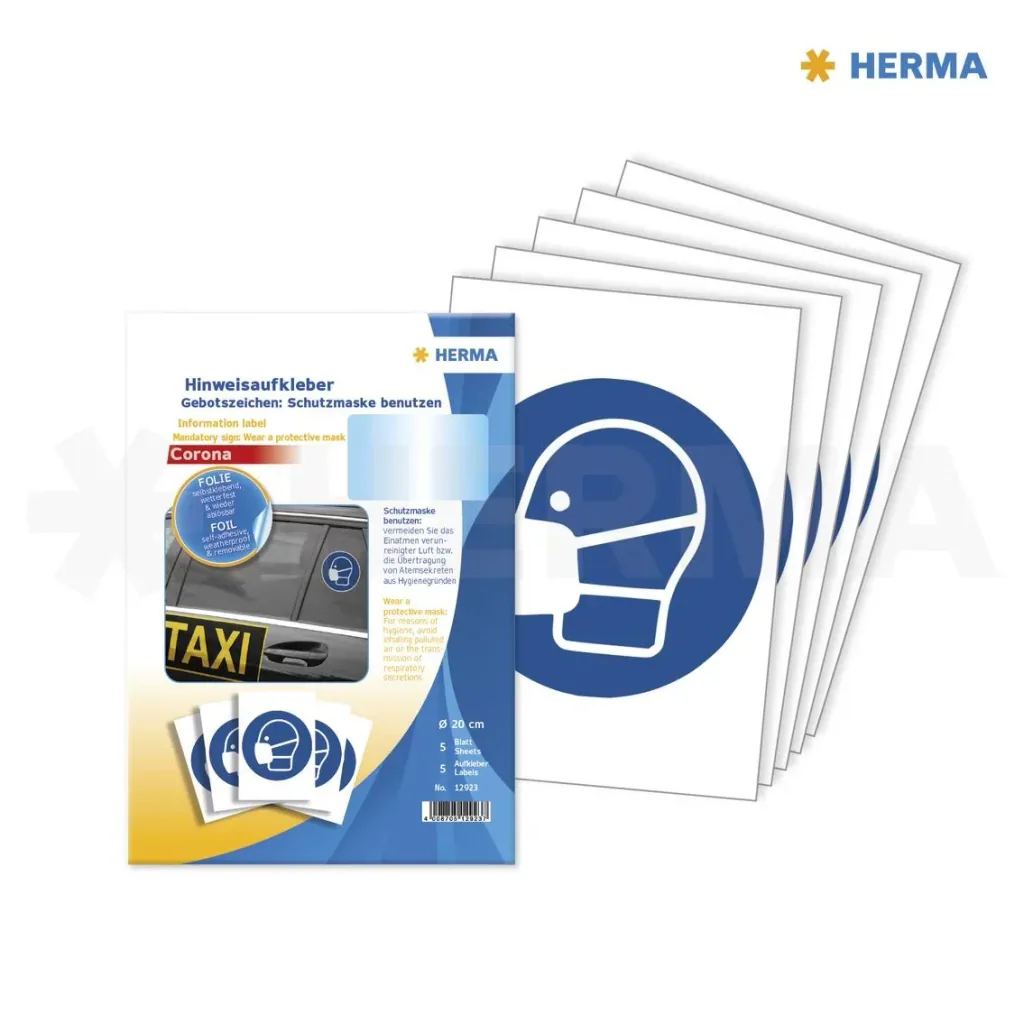 Mandatory sign "Protective mask", 20 cm, 5 pieces