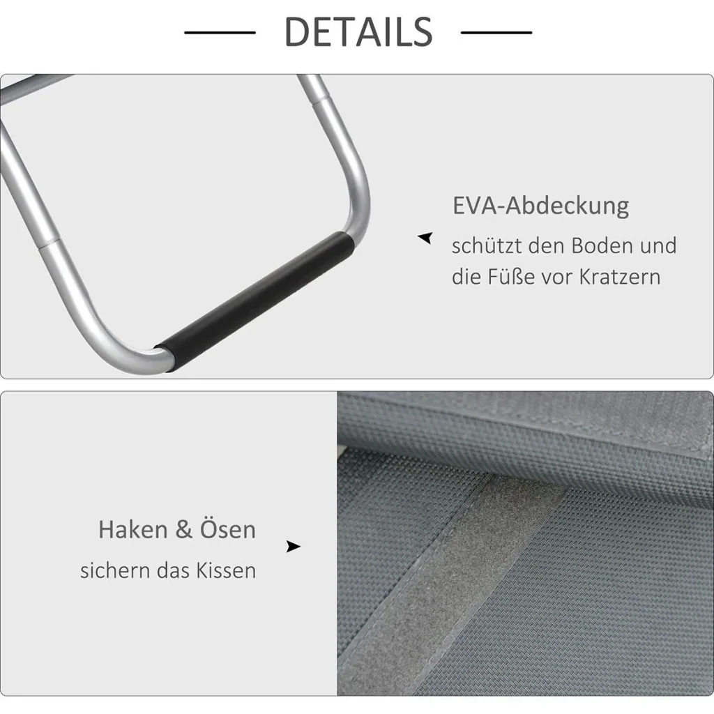 Garden loungers with cushions, sun lounger, ergonomic aluminum, texteline, dark gray, 160 x 60 x 65 cm