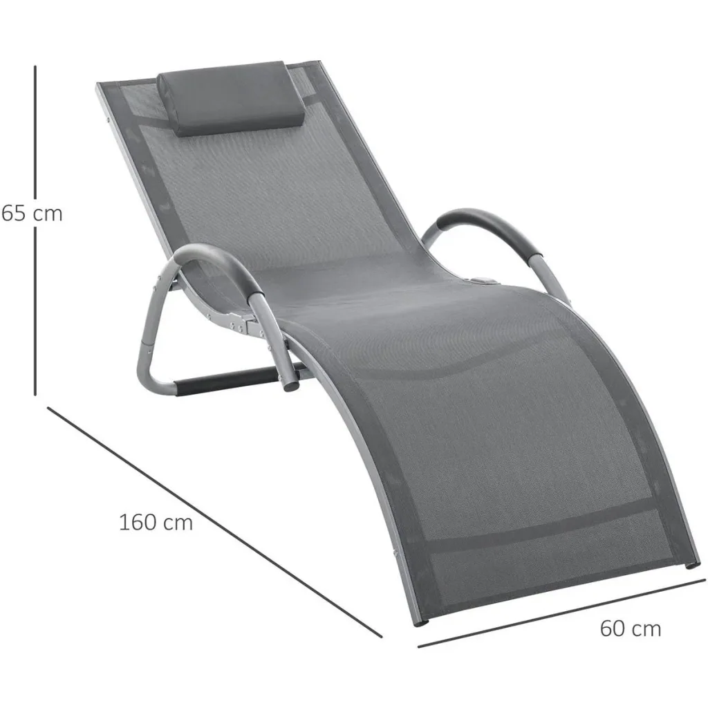 Garden loungers with cushions, sun lounger, ergonomic aluminum, texteline, dark gray, 160 x 60 x 65 cm