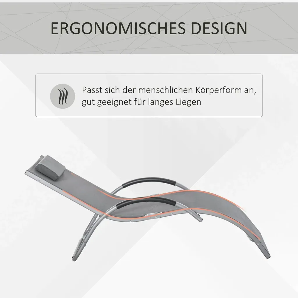 Garden loungers with cushions, sun lounger, ergonomic aluminum, texteline, dark gray, 160 x 60 x 65 cm