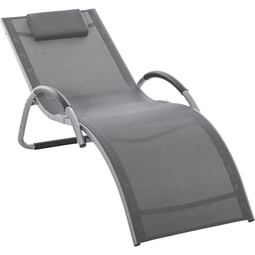 Garden loungers with cushions, sun lounger, ergonomic aluminum, texteline, dark gray, 160 x 60 x 65 cm