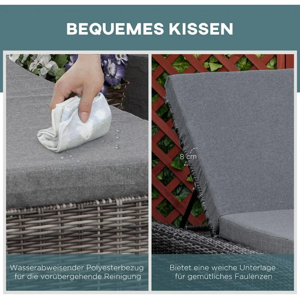 Polyrattan garden lounger with cushion