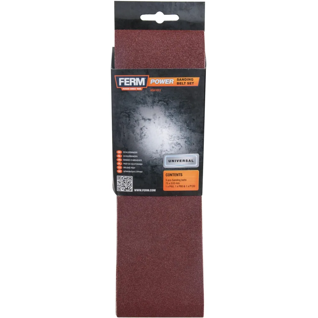 BSA1013 sanding belts, 75x533mm (P60, P100, P120), 3-piece