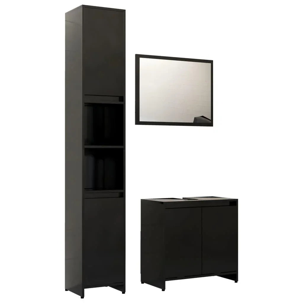 3-piece bathroom furniture set made of black chipboard