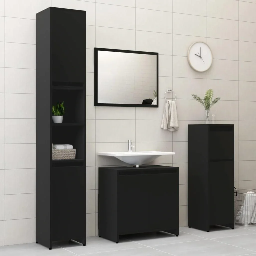 3-piece bathroom furniture set made of black chipboard