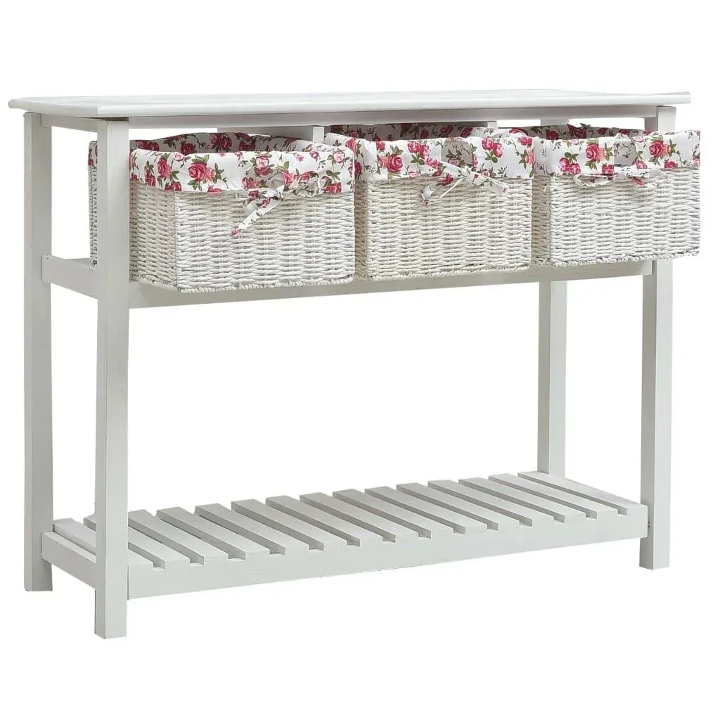 Wall table with 3 white wooden baskets