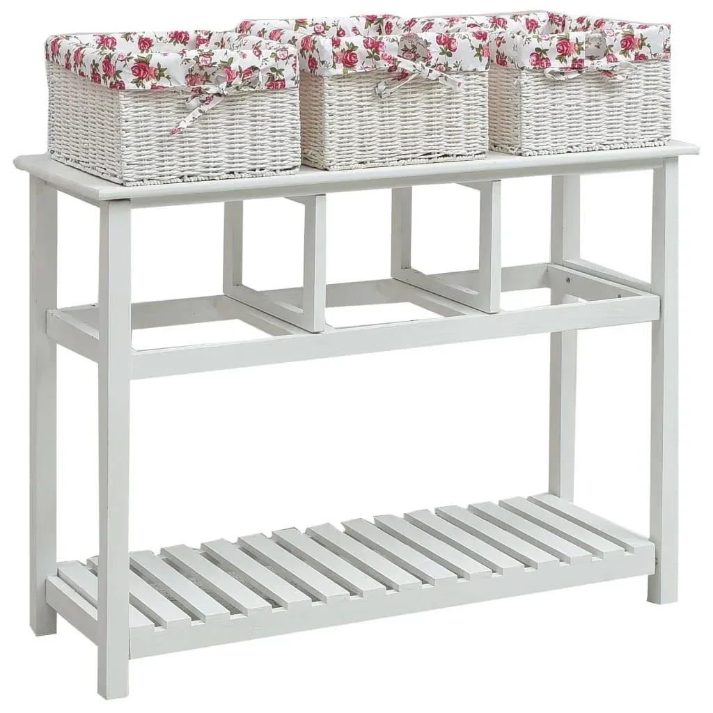Wall table with 3 white wooden baskets