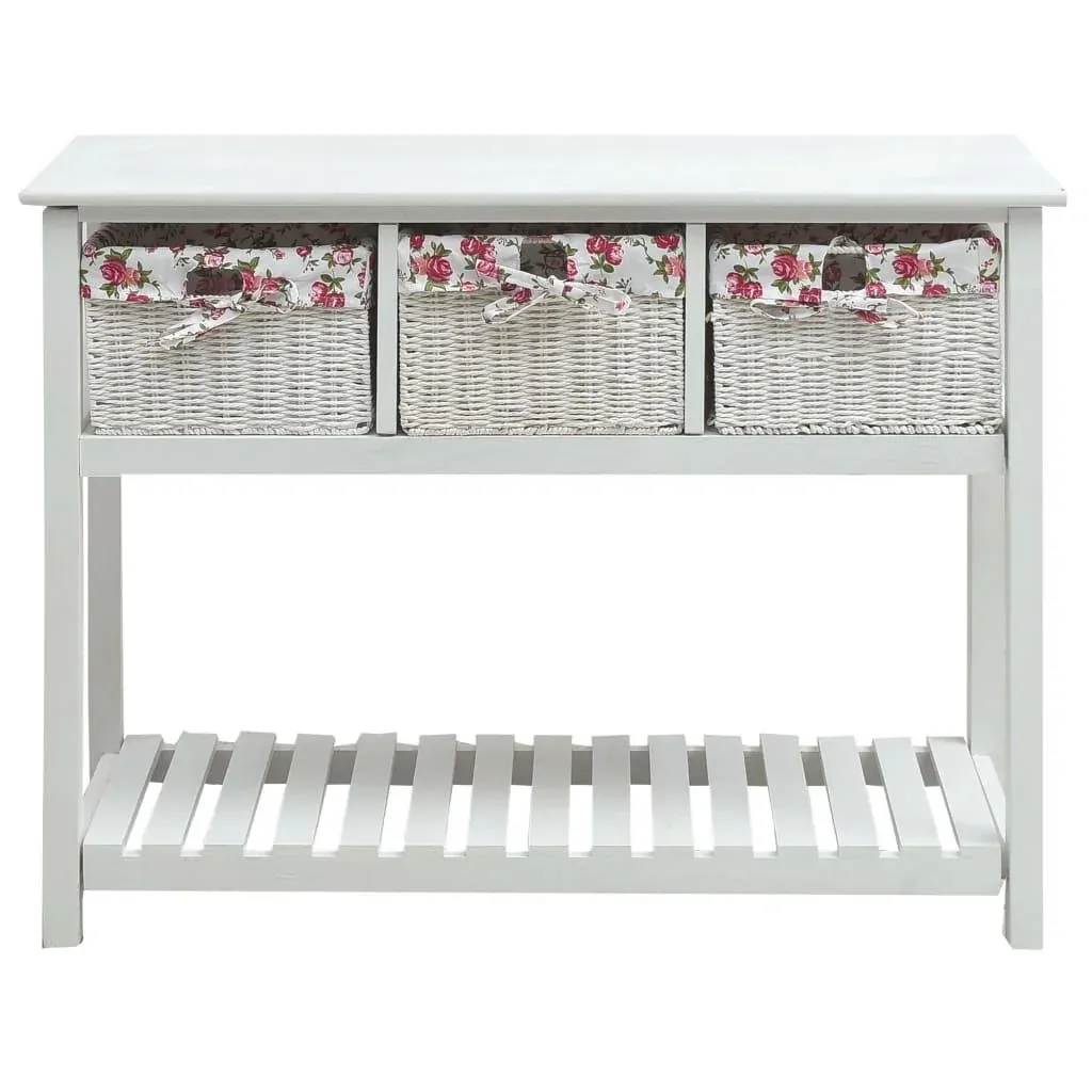 Wall table with 3 white wooden baskets