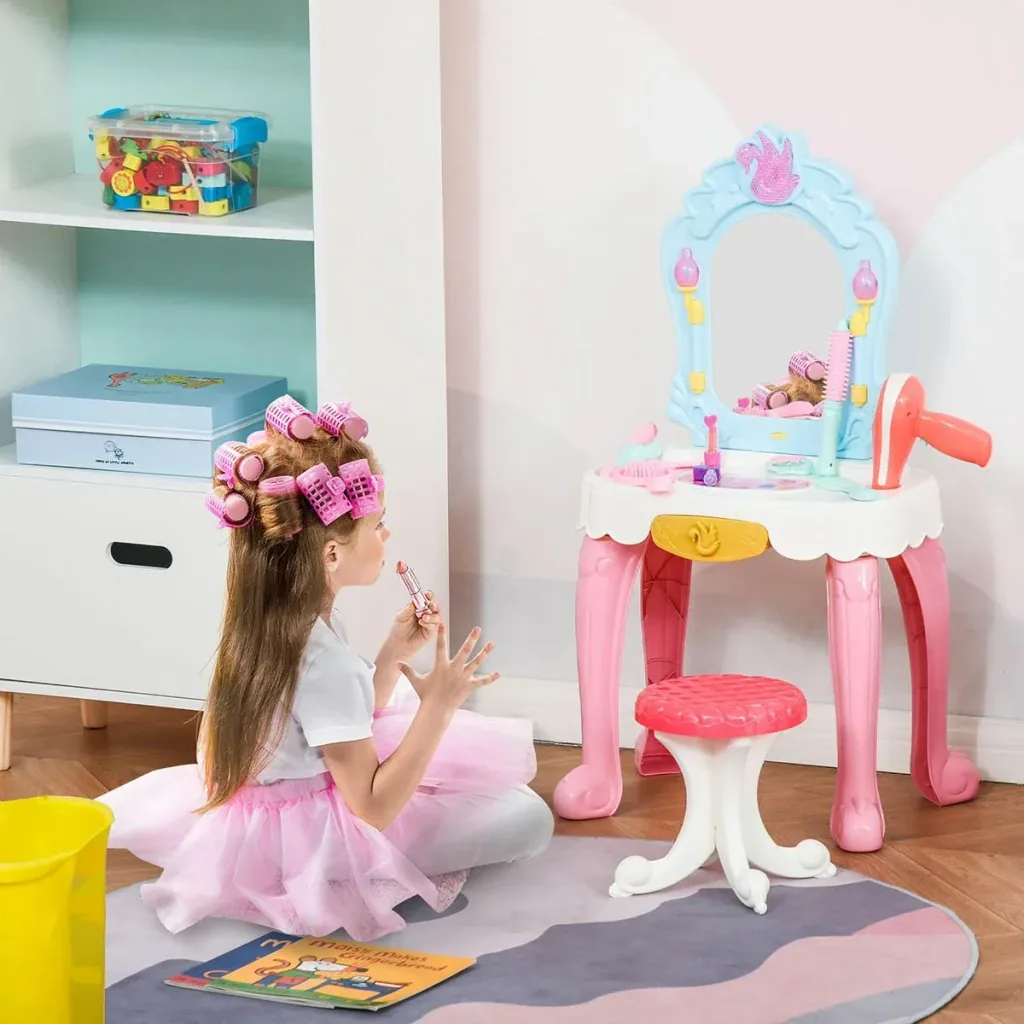 20 pcs. Children's dressing table with stool, hairdryer, dressing table, music light, toy for 3-6 years old children, plastic R
