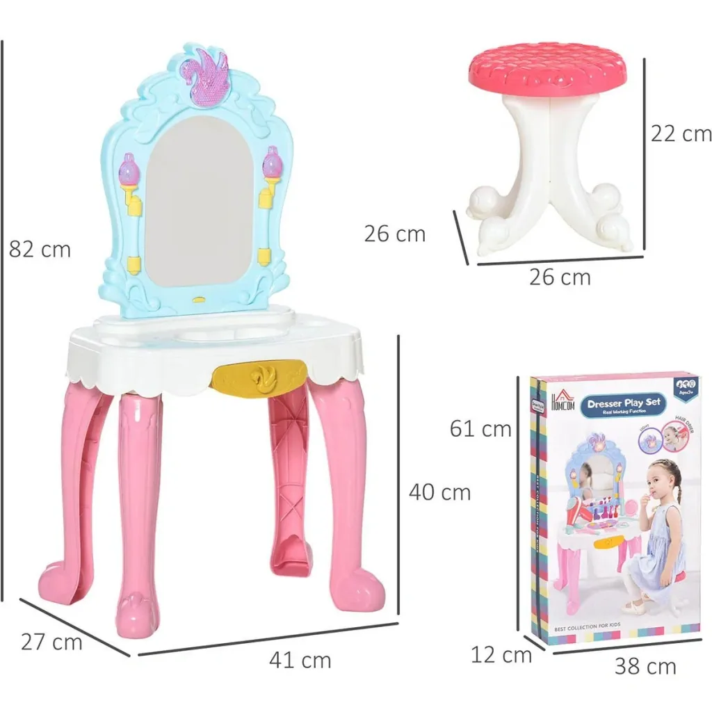 20 pcs. Children's dressing table with stool, hairdryer, dressing table, music light, toy for 3-6 years old children, plastic R