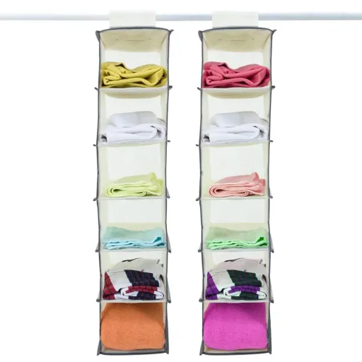 2x coat hangers with 6 compartments in beige/anthracite