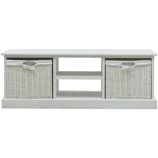 TV cabinet with 2 baskets, white wood