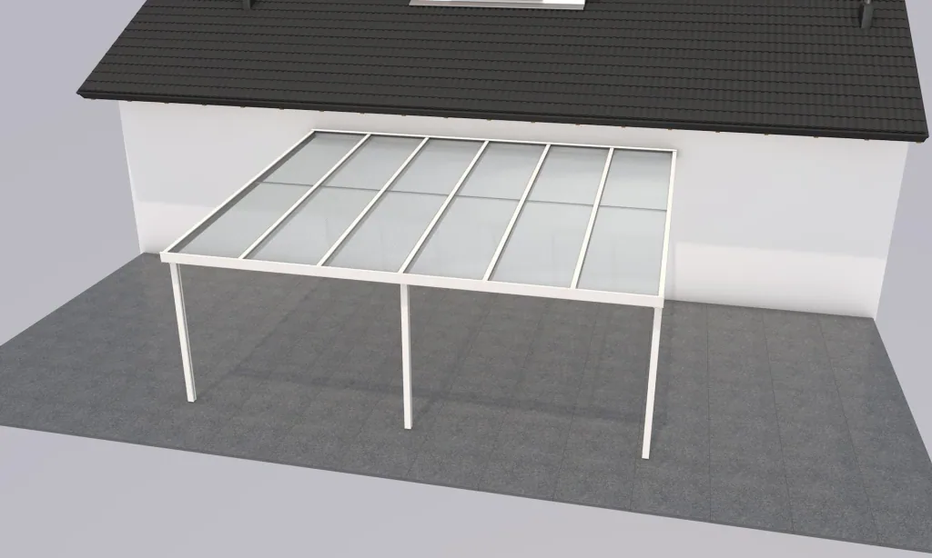 Patio roof Premium, white, 6110 x 5060 mm - Polycarbonate multi-wall sheets 16 mm, opal