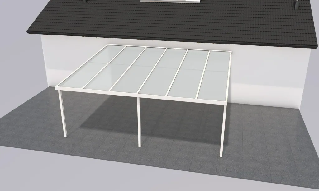 Patio roof Premium, white, 6110 x 5060 mm - Polycarbonate multi-wall sheets 16 mm, opal
