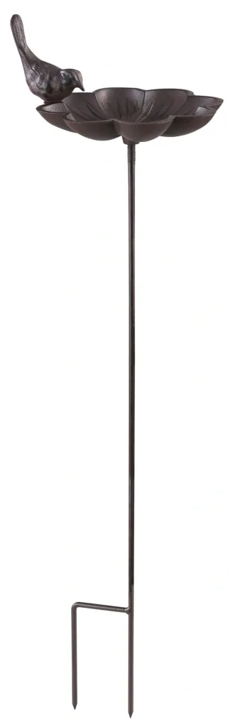 Birdbath with ground spike, cast iron, bird design