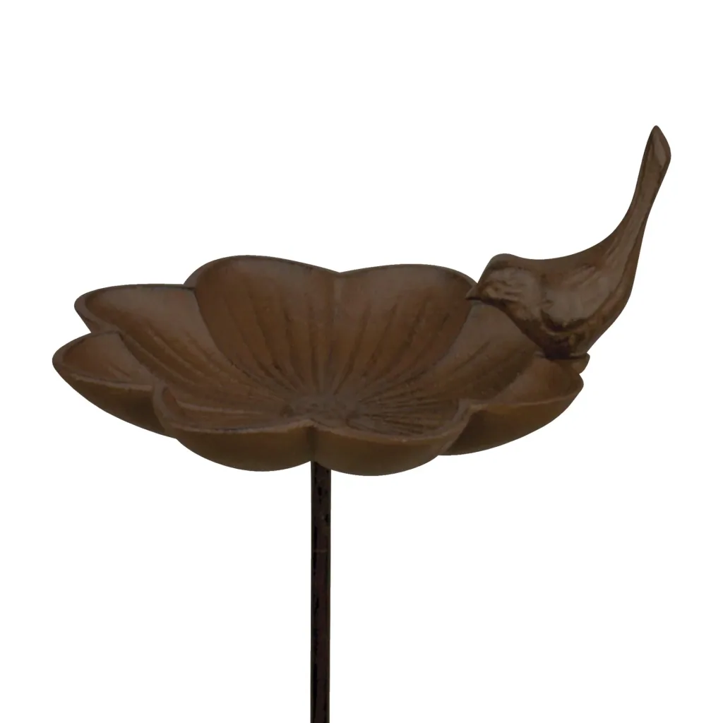 Birdbath with ground spike, cast iron, bird design