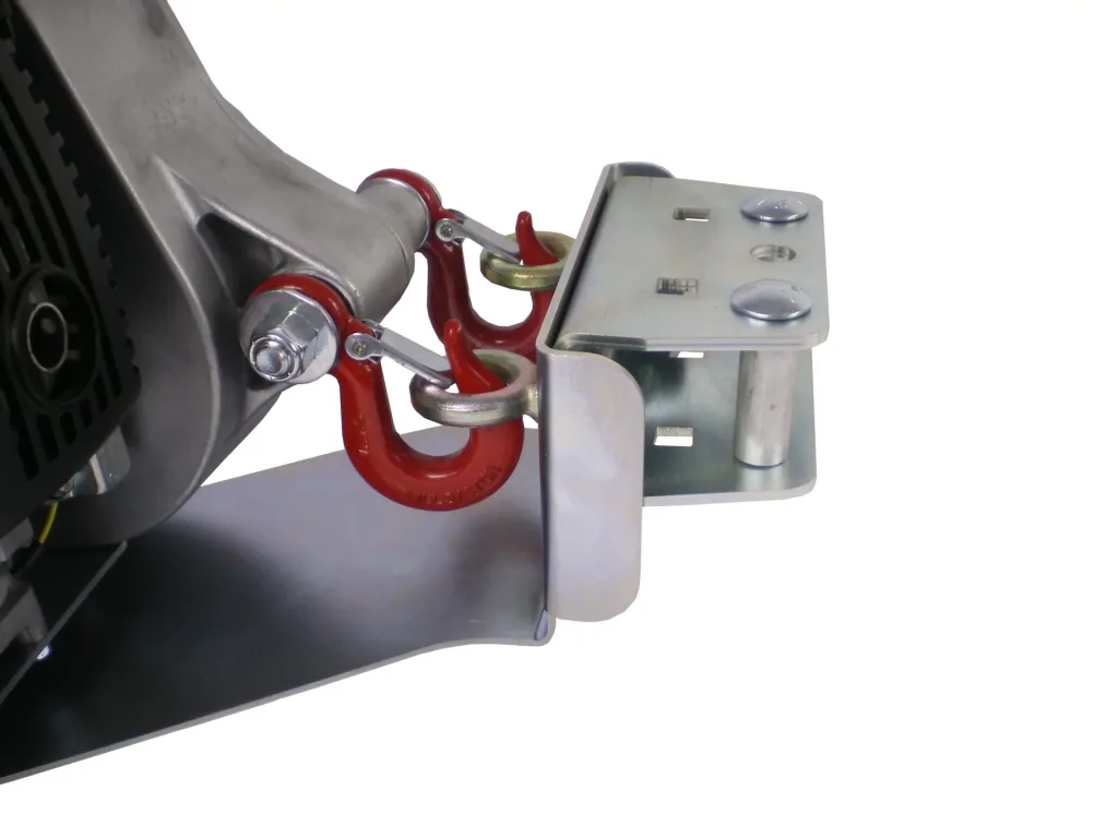 Winch support plate with bent pin