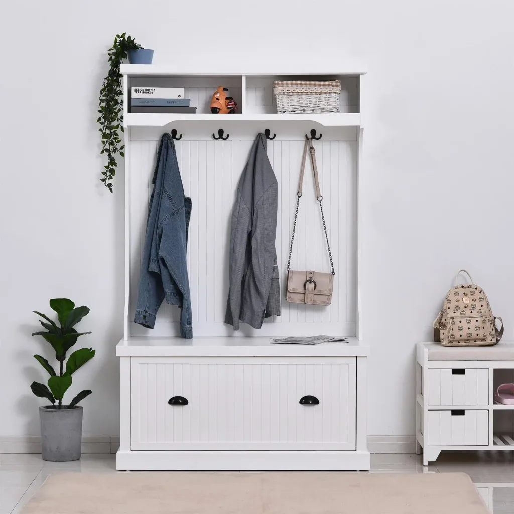 Wardrobe with bench, white