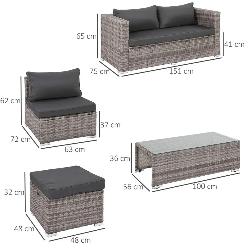 6-piece lounge set in rattan look, metal+polyester, grey