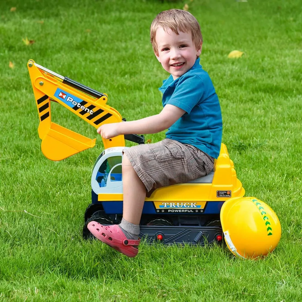 Children's excavator seat excavator for toddlers ride-on children's excavator seat with built-in storage compartment balance bike with protective helmet dre