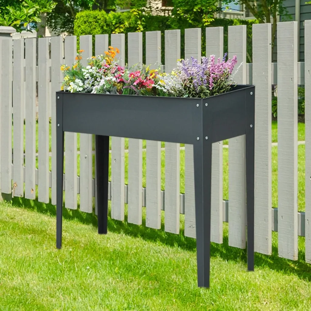 Raised bed with drainage holes dark grey