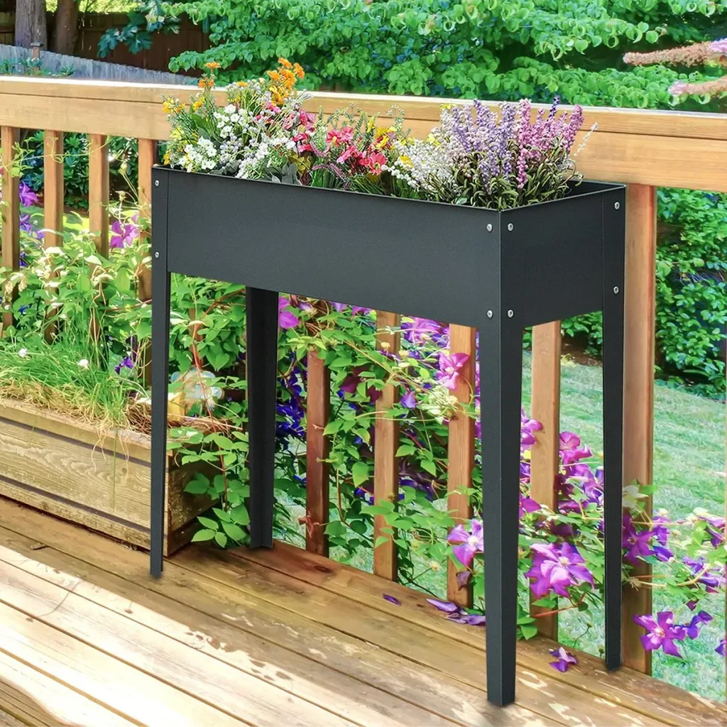 Raised bed with drainage holes dark grey