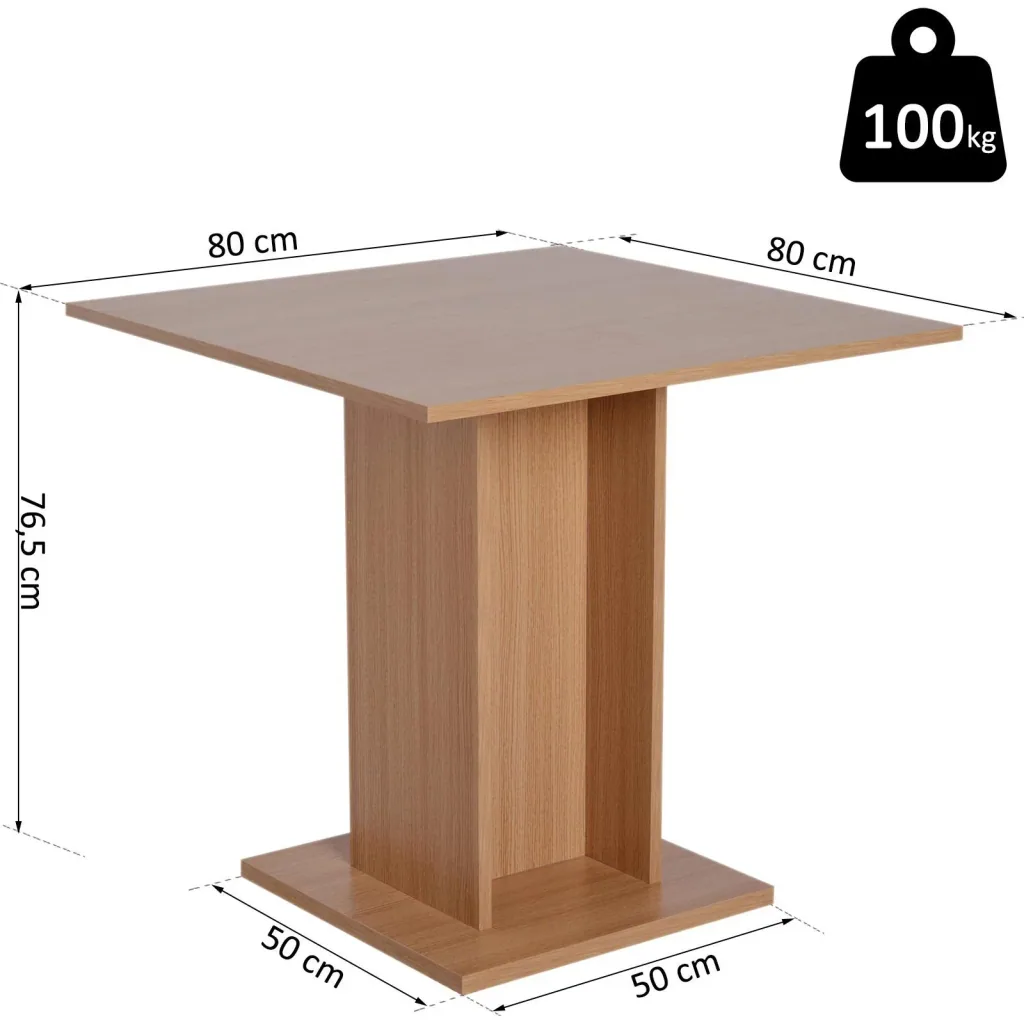 Dining table, kitchen table, dining room table, wooden table, bistro table, rectangular, natural wood, 80 × 80 × 76.5 cm
