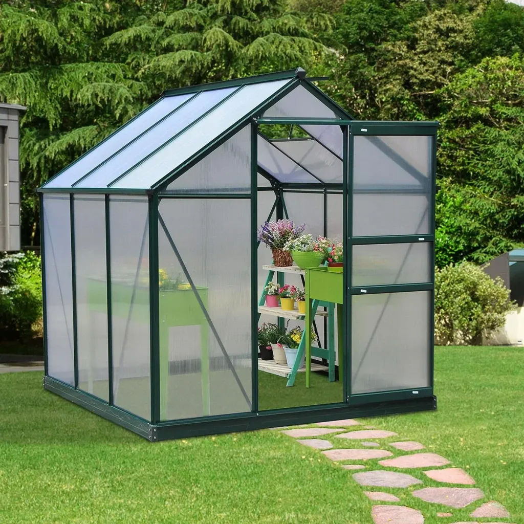 Greenhouse with roof hatch - polycarbonate casing - 190 x 132 x 201 cm