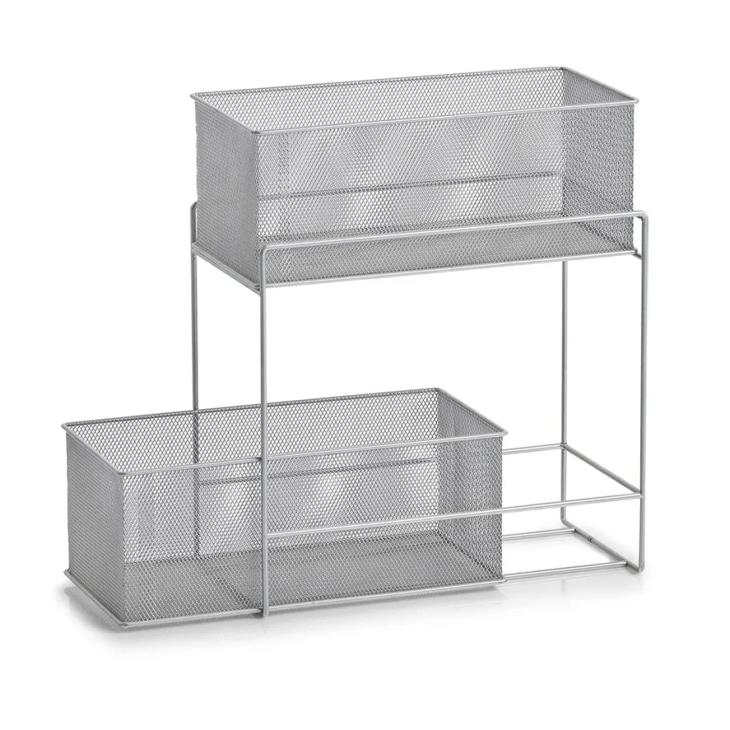 Tiered shelf with 2 baskets, mesh