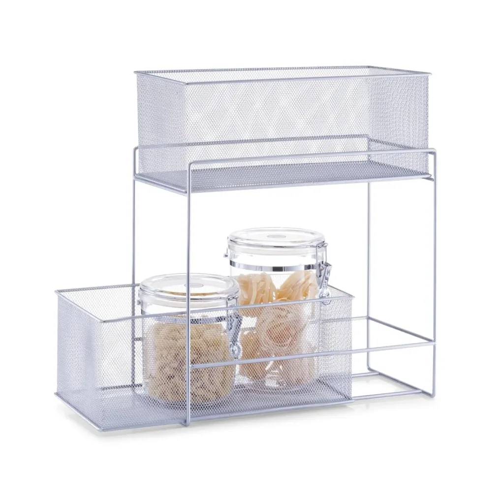 Tiered shelf with 2 baskets, mesh