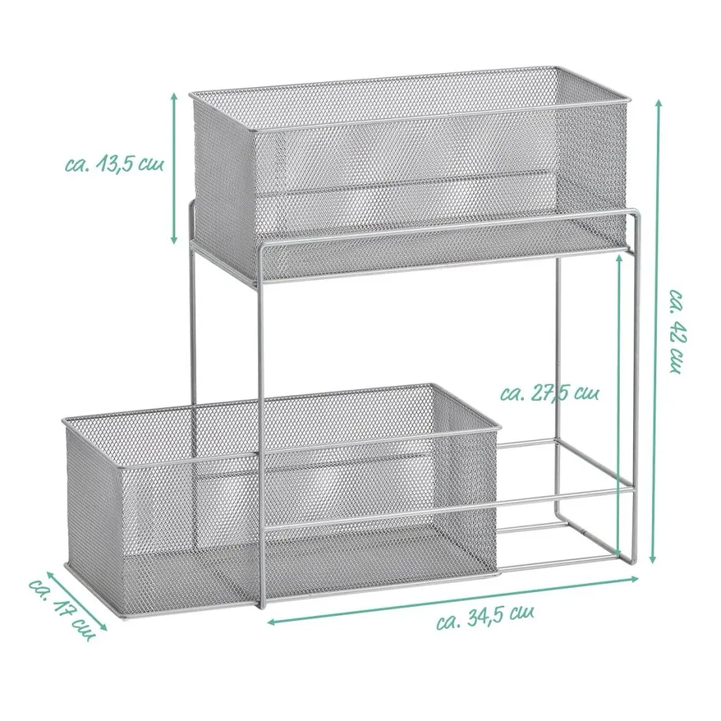 Tiered shelf with 2 baskets, mesh