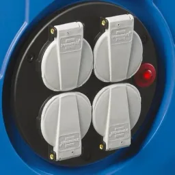 Garant IP20 cable reel, 290mm diameter, special plastic, 4 x 230V sockets, 50m