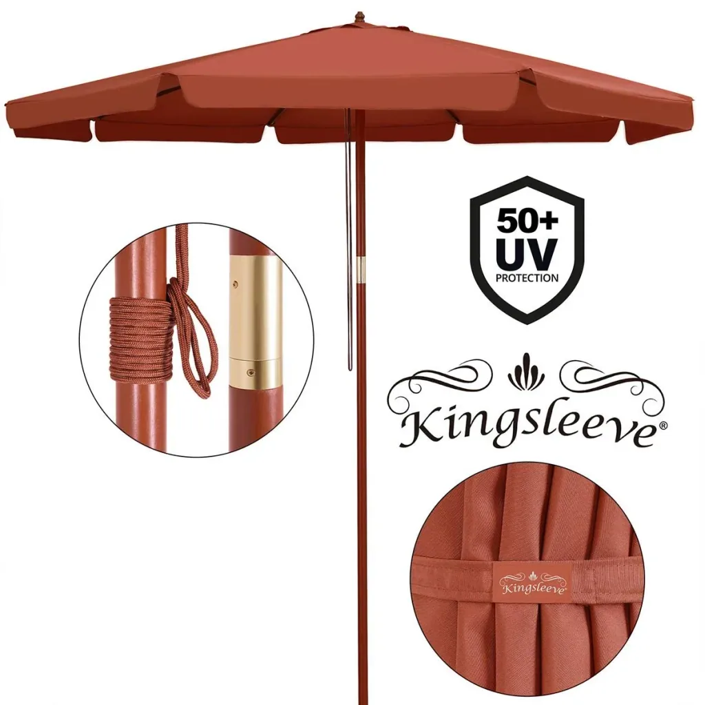 Terracotta wooden parasol 330cm UV protection 50+