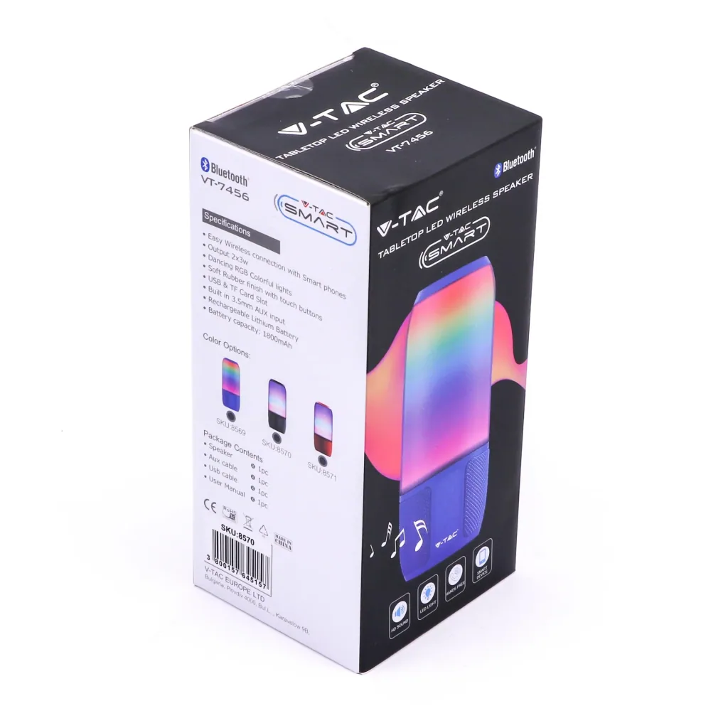 VT-7456 Bluetooth speaker with RGB lighting - 2x 3Watt - black