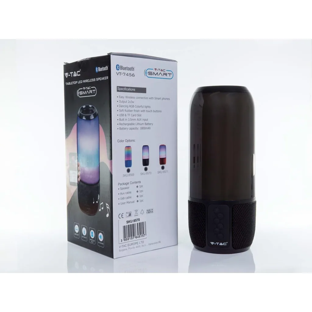 VT-7456 Bluetooth speaker with RGB lighting - 2x 3Watt - black