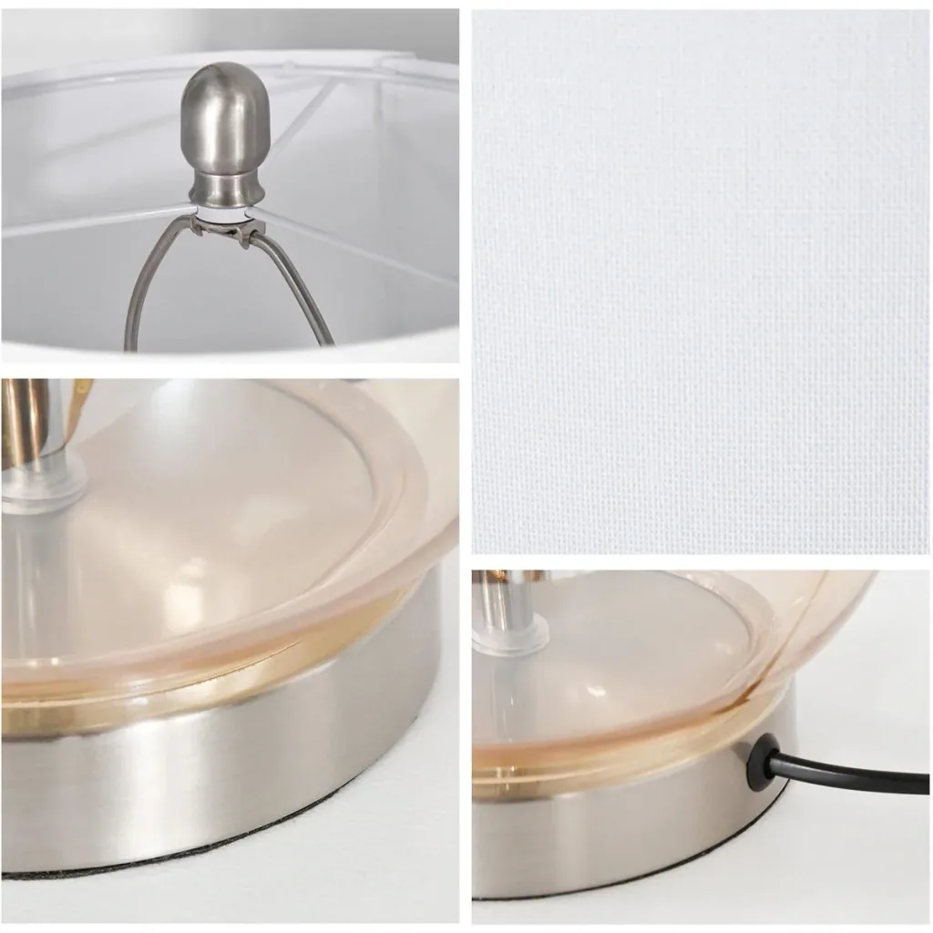 Set of 2 table lamps with linen lampshade white/silver/amber