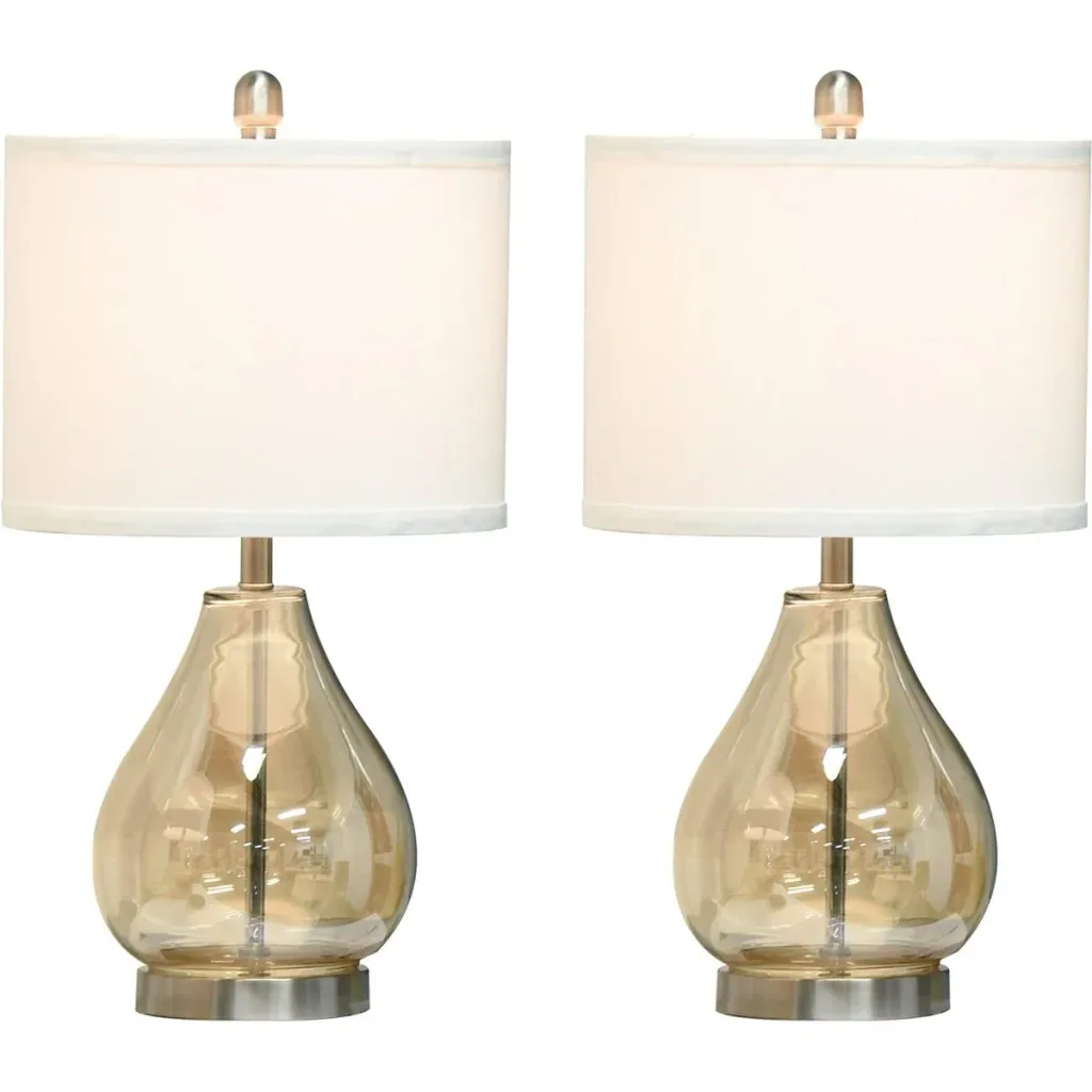Set of 2 table lamps with linen lampshade white/silver/amber