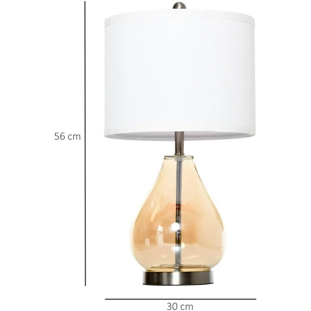 Set of 2 table lamps with linen lampshade white/silver/amber