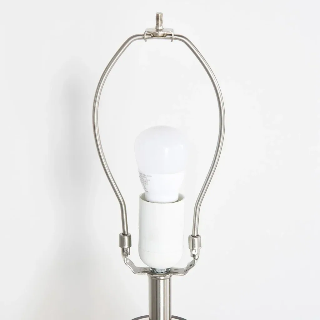 Set of 2 table lamps with linen lampshade white/silver/amber