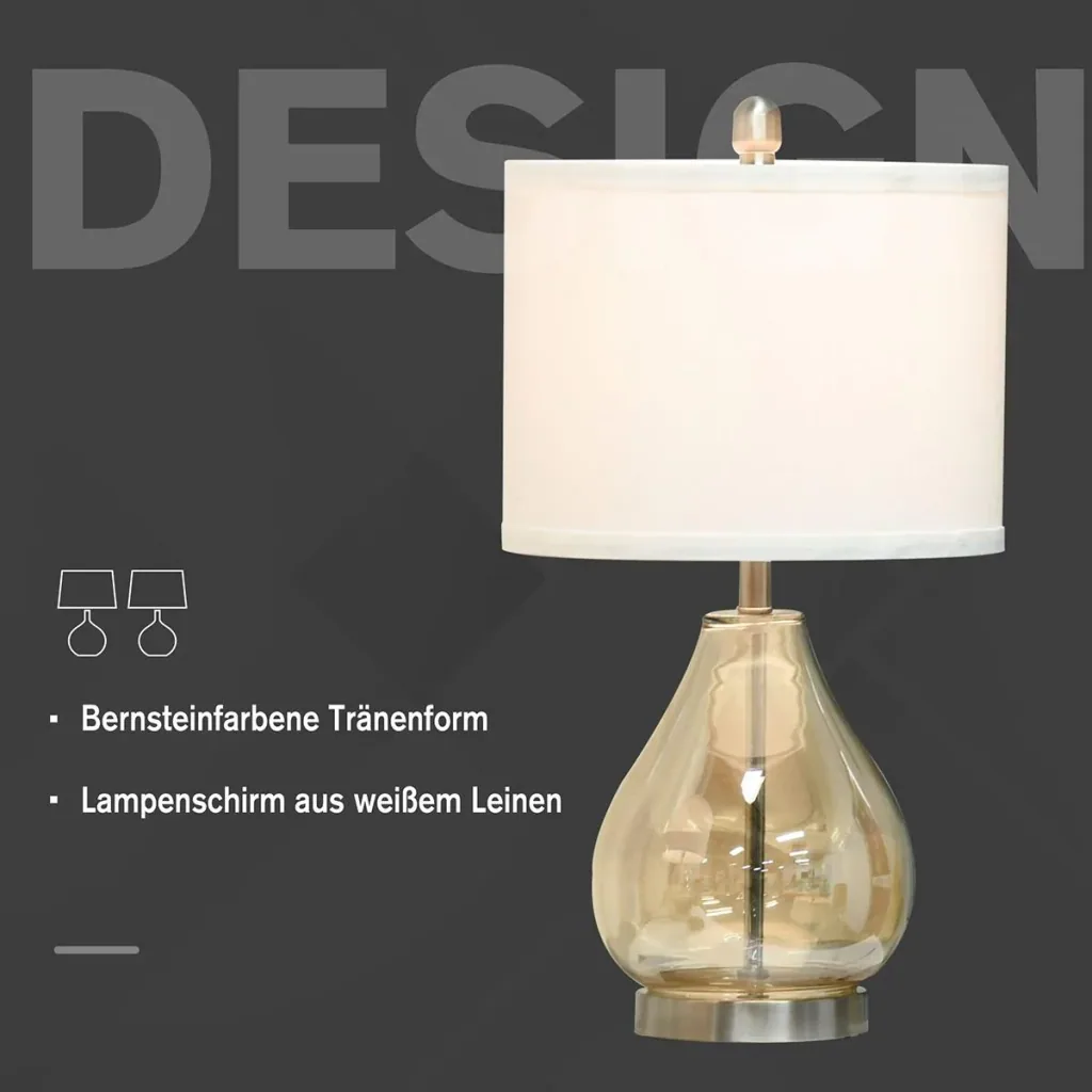 Set of 2 table lamps with linen lampshade white/silver/amber