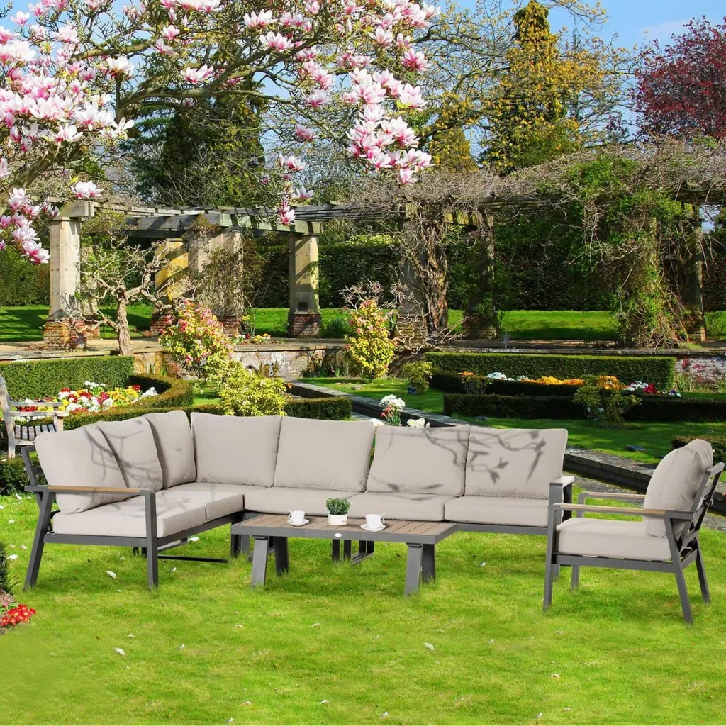 Lounge set - L-seater 6 people - cream/white