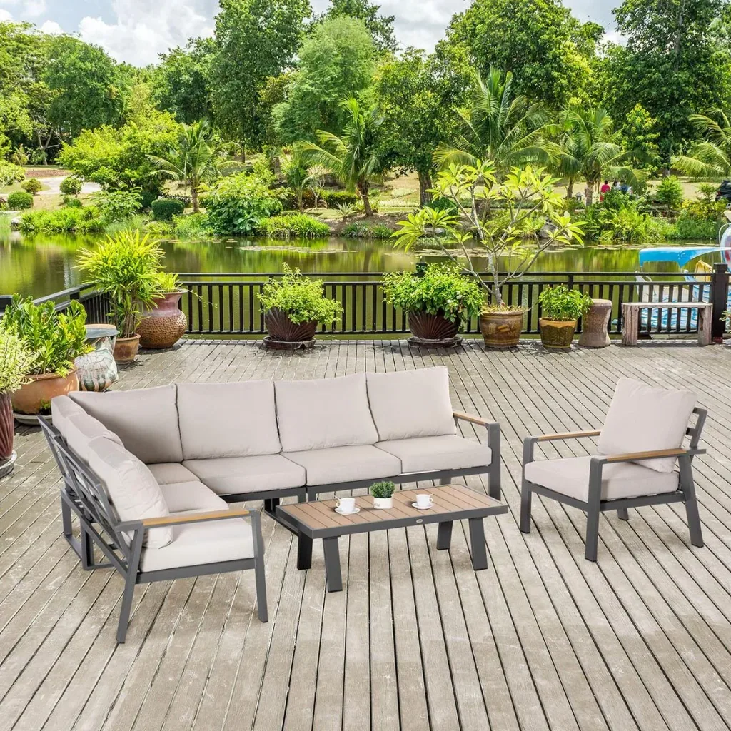 Lounge set - L-seater 6 people - cream/white