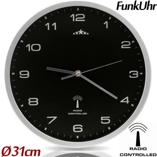 Wall clock radio Ø 31cm - black/silver