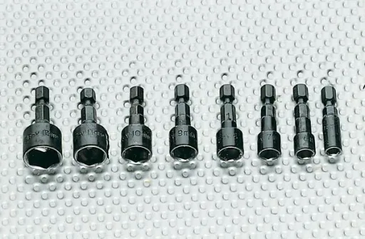 Socket wrench set, 6-point direct mount for cordless screwdriver, 8 pieces.