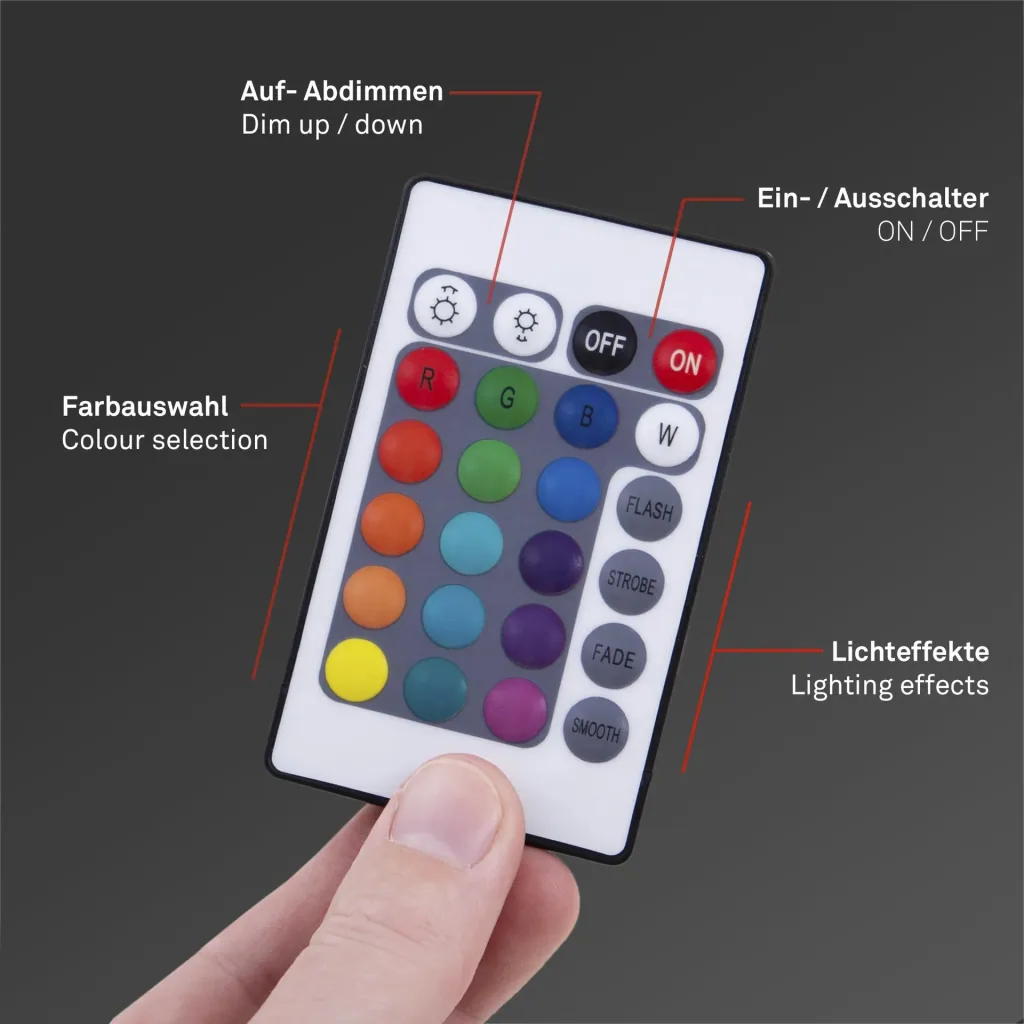 USB RGB LED flex strip, 5 m, 150 RGB LEDs, including remote control, color change, self-adhesive